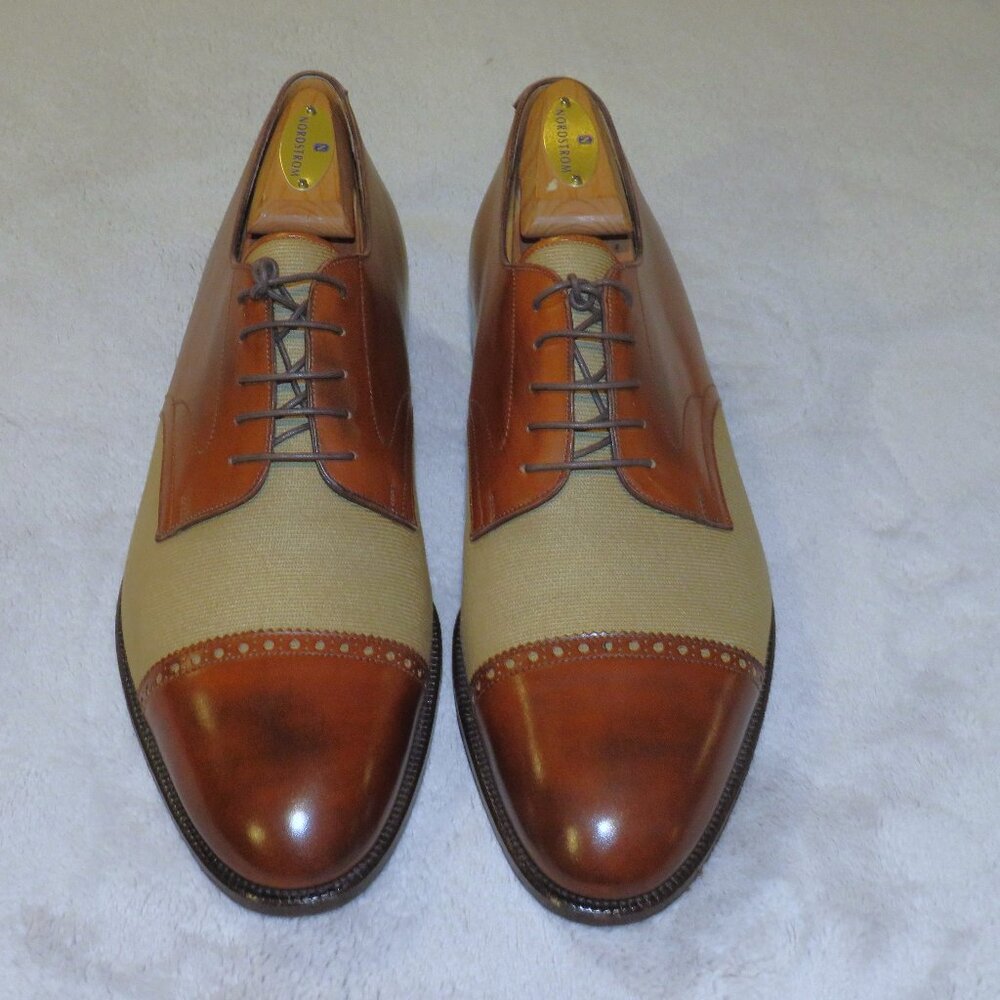 Esquire by Edward Green Brown Leather Canvas Spectator Shoes US 9